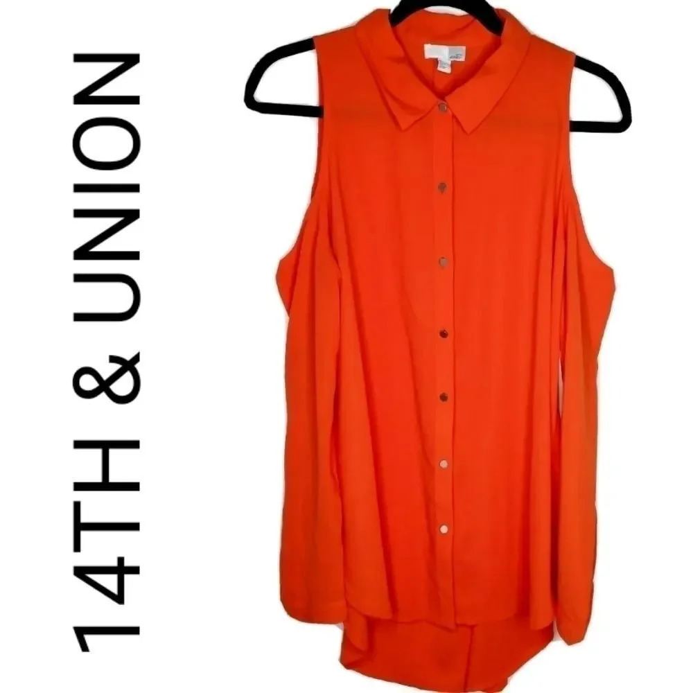 14TH & UNION COLD SHOULDER BLOUSE - ORANGE